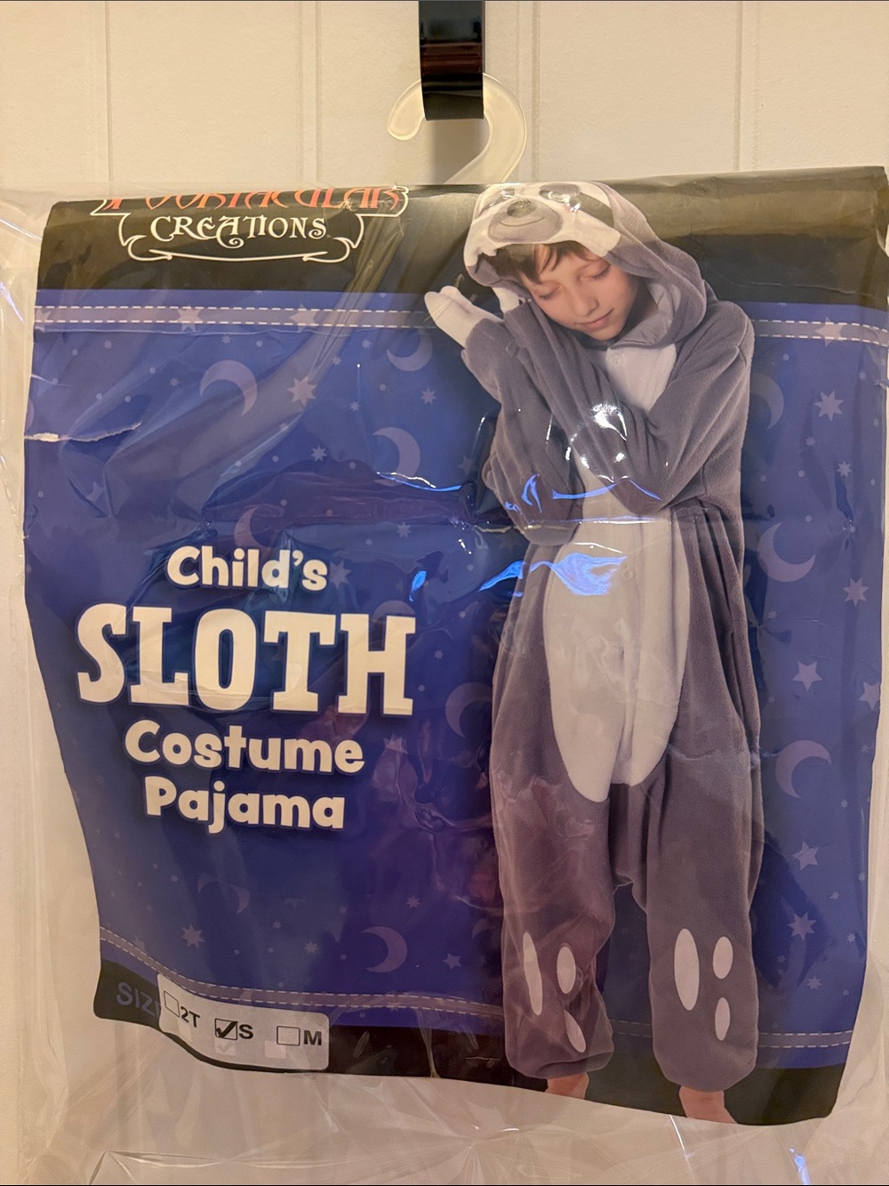 Child’s Gray and White Sloth Costume Pajama Onesie (S)